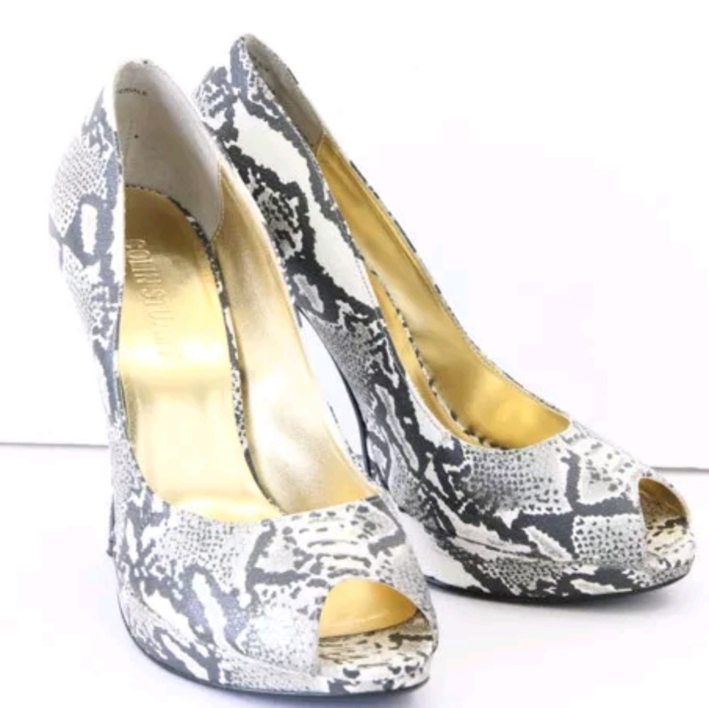 Colin Stuart Leather Heels Platform Shoes Peep Toe Snake skin - Picture 2 of 7